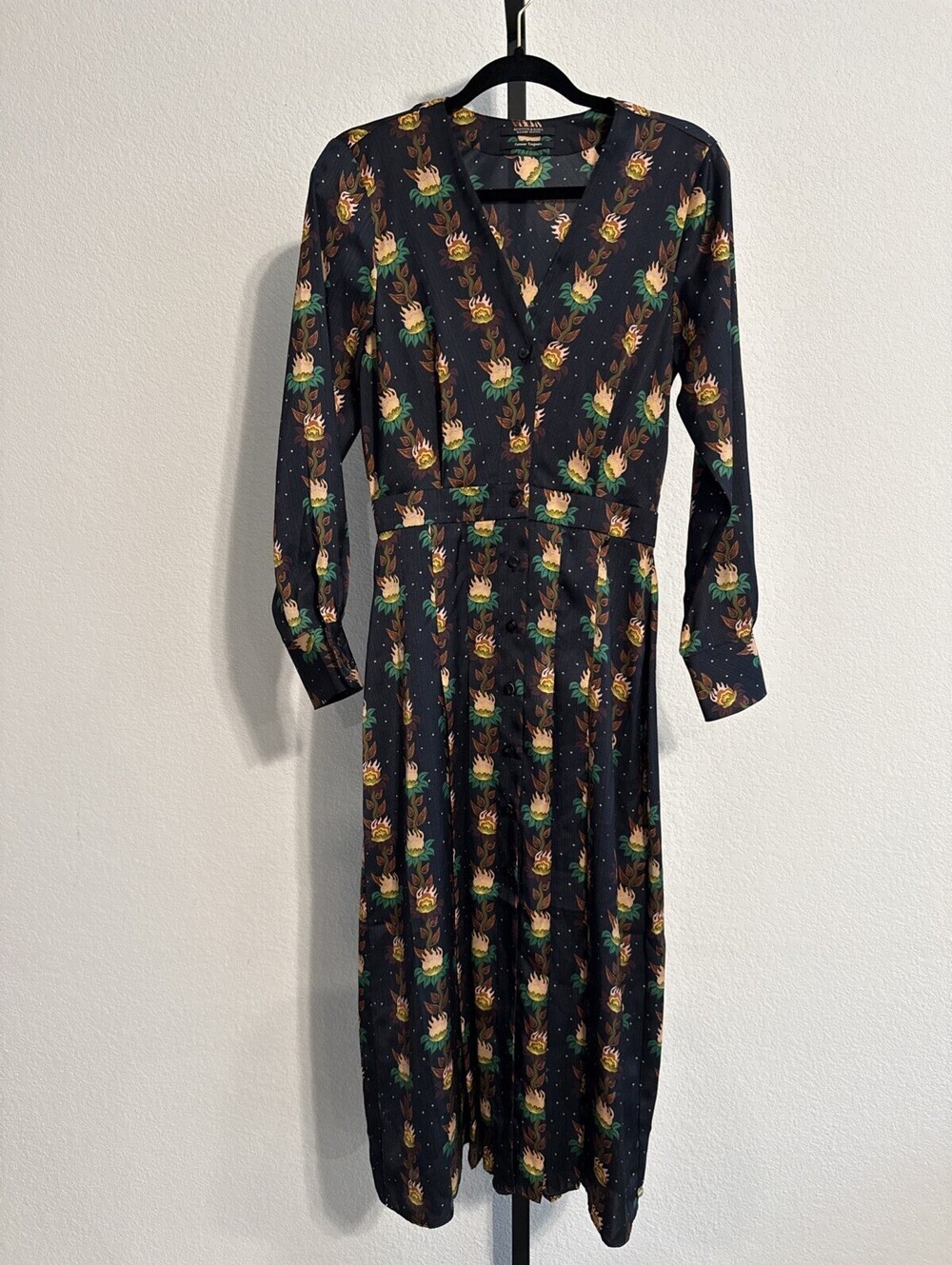 Scotch & Soda Floral Print V-Neck Pleated Bottom Dress W/ Buttons Size Small
